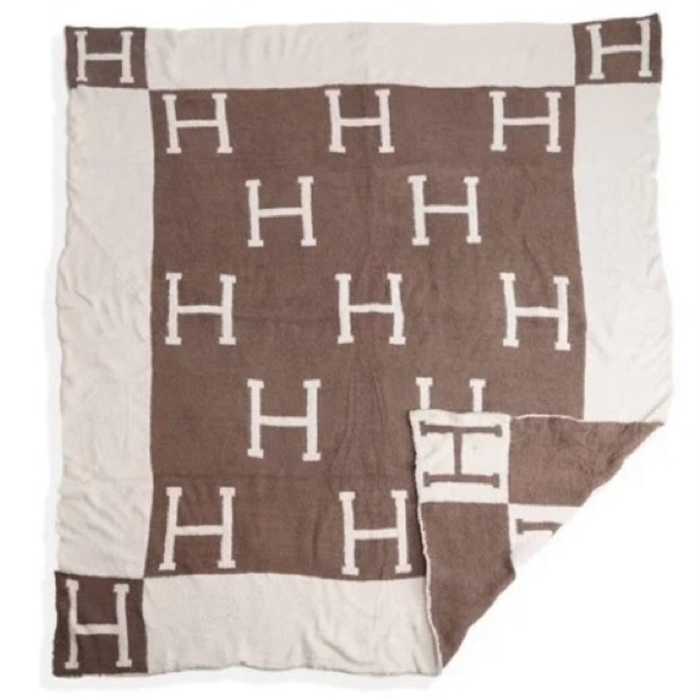 Brown and White H Pattern Blanket